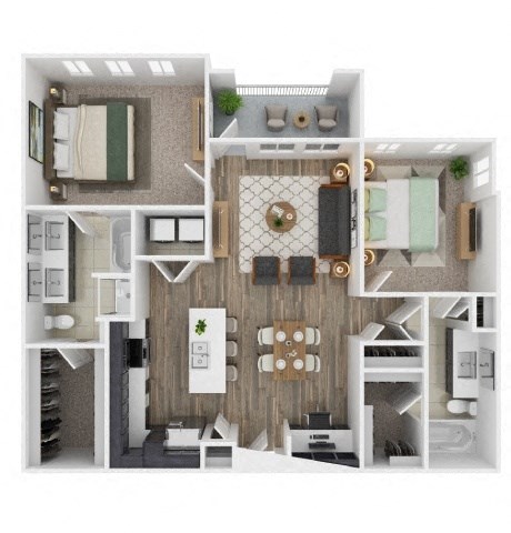 a 2 bedroom floor plan with a bathroom and a living room